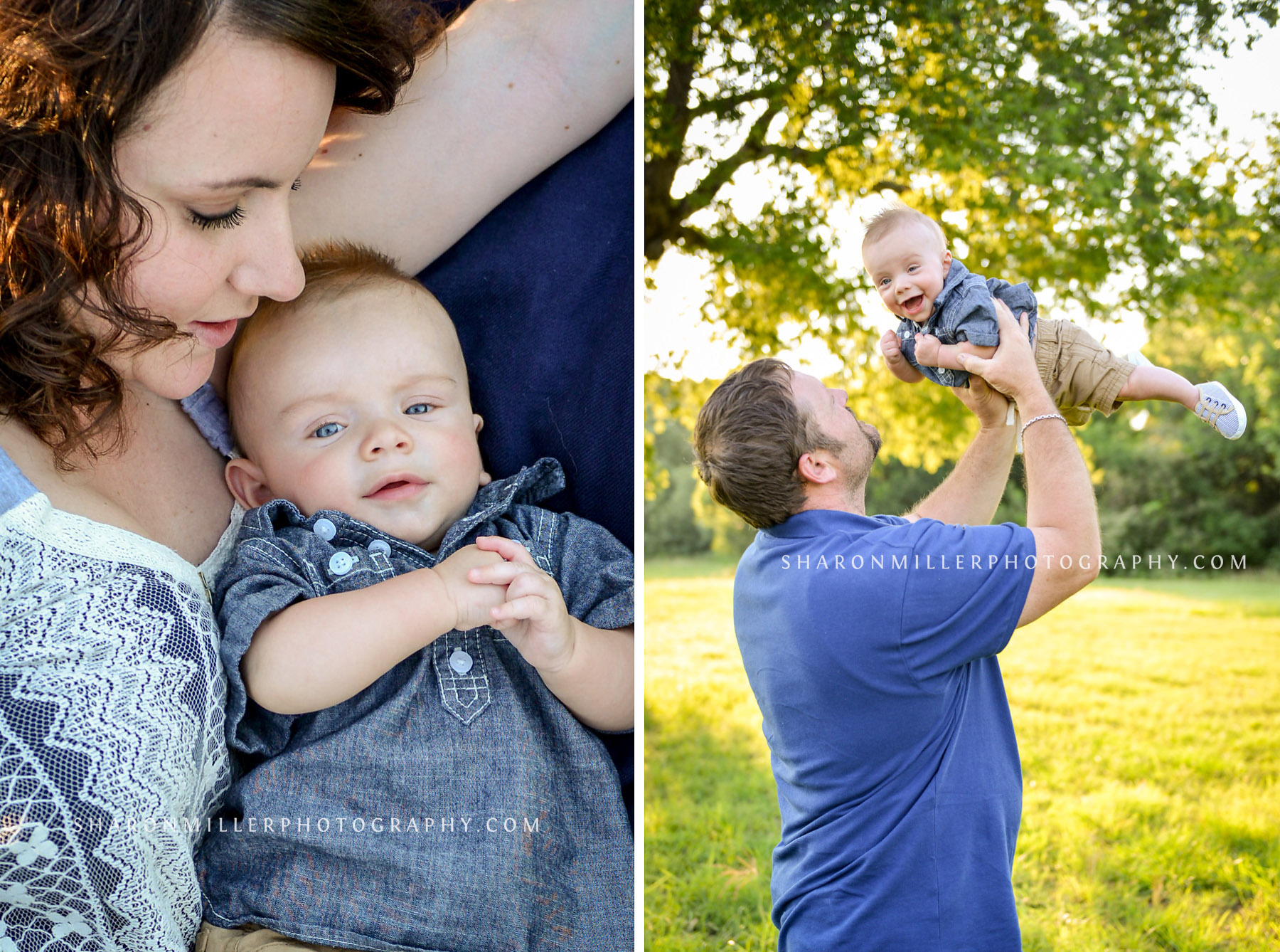 baby playing airplane with Dad outside by Lewisville family photographer Sharon Miller