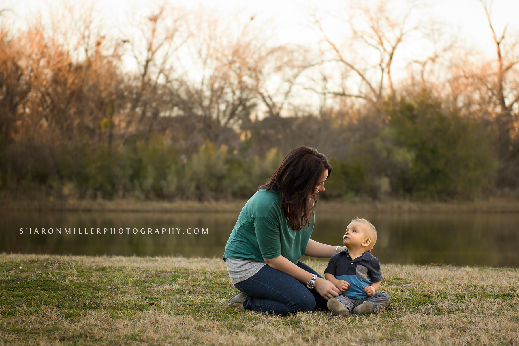 one year old session with mother by Colleyville Nature Center pond