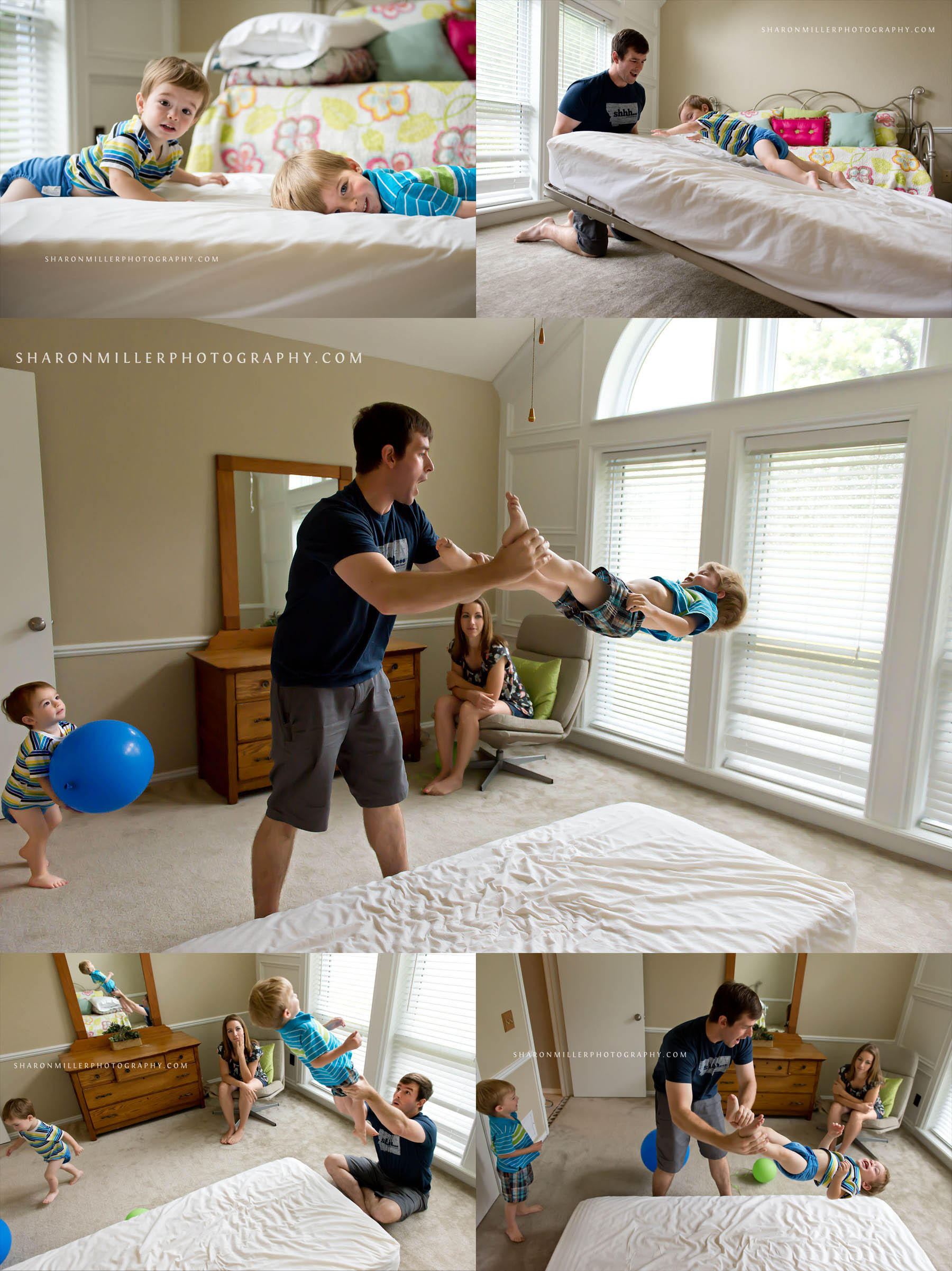  Flower Mound documentary family photos of dad and sons playing in bonus room